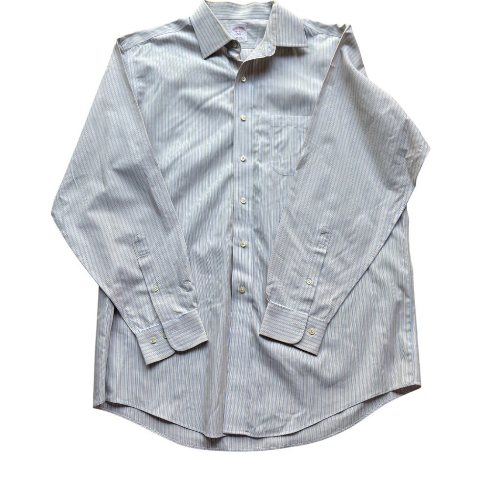 Classic NonIron Brooks Brothers 346 Size 16.5-4/5 Blue Yellow Stripe Dress Shirt